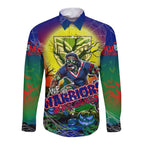 We Are Warriors Halloween Long Sleeve Button Shirt Pumpkin Scary Spooky Season - Aussie Hoodie
