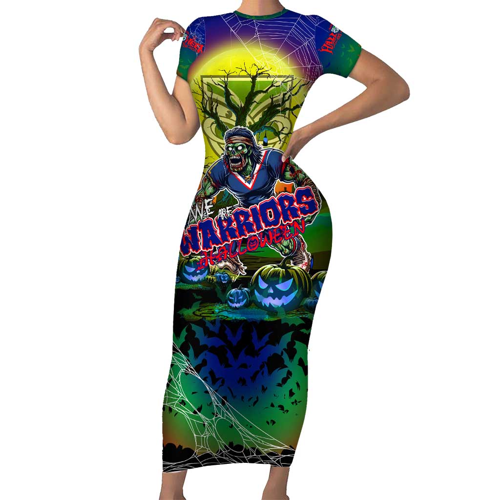 We Are Warriors Halloween Short Sleeve Bodycon Dress Pumpkin Scary Spooky Season - Aussie Hoodie