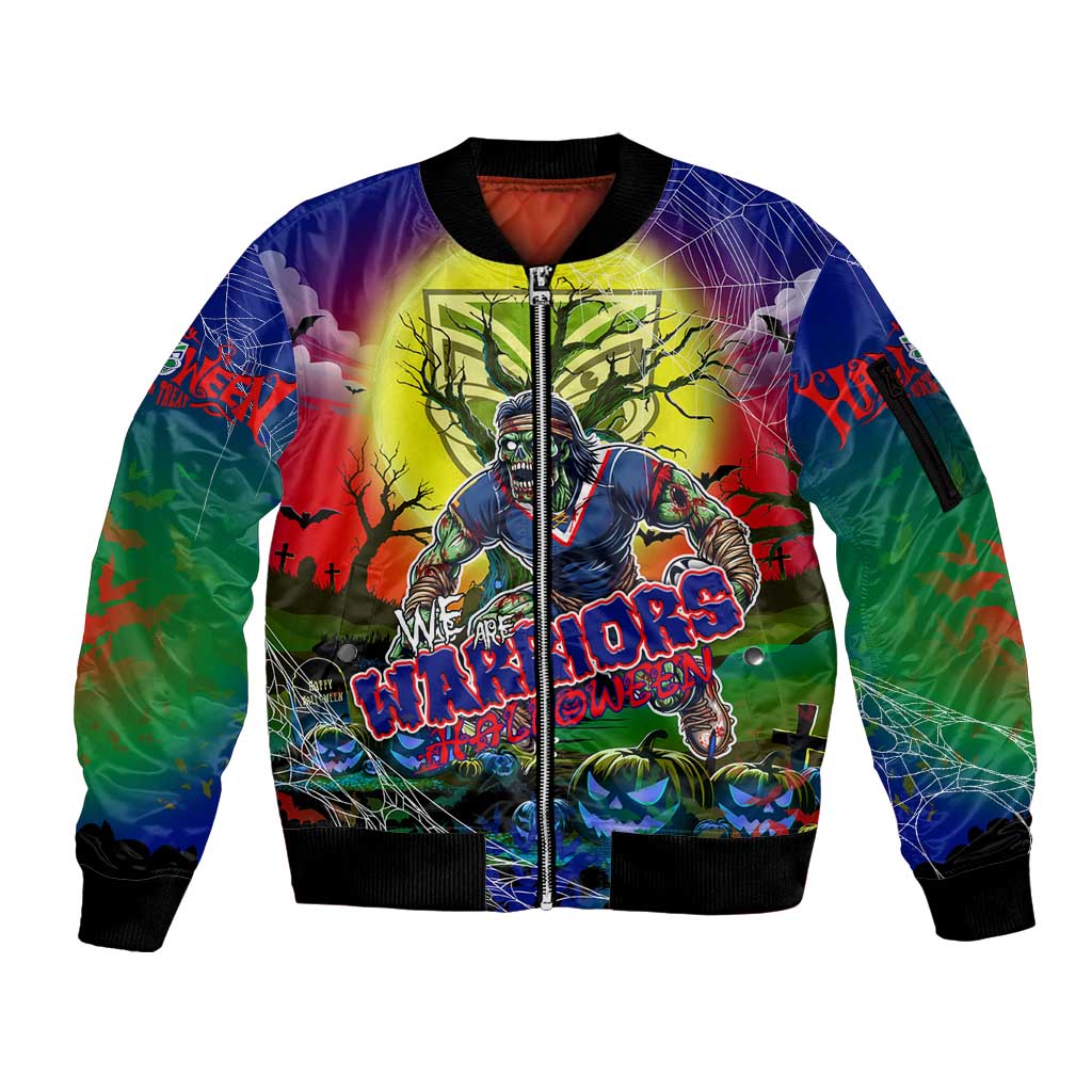 We Are Warriors Halloween Sleeve Zip Bomber Jacket Pumpkin Scary Spooky Season - Aussie Hoodie