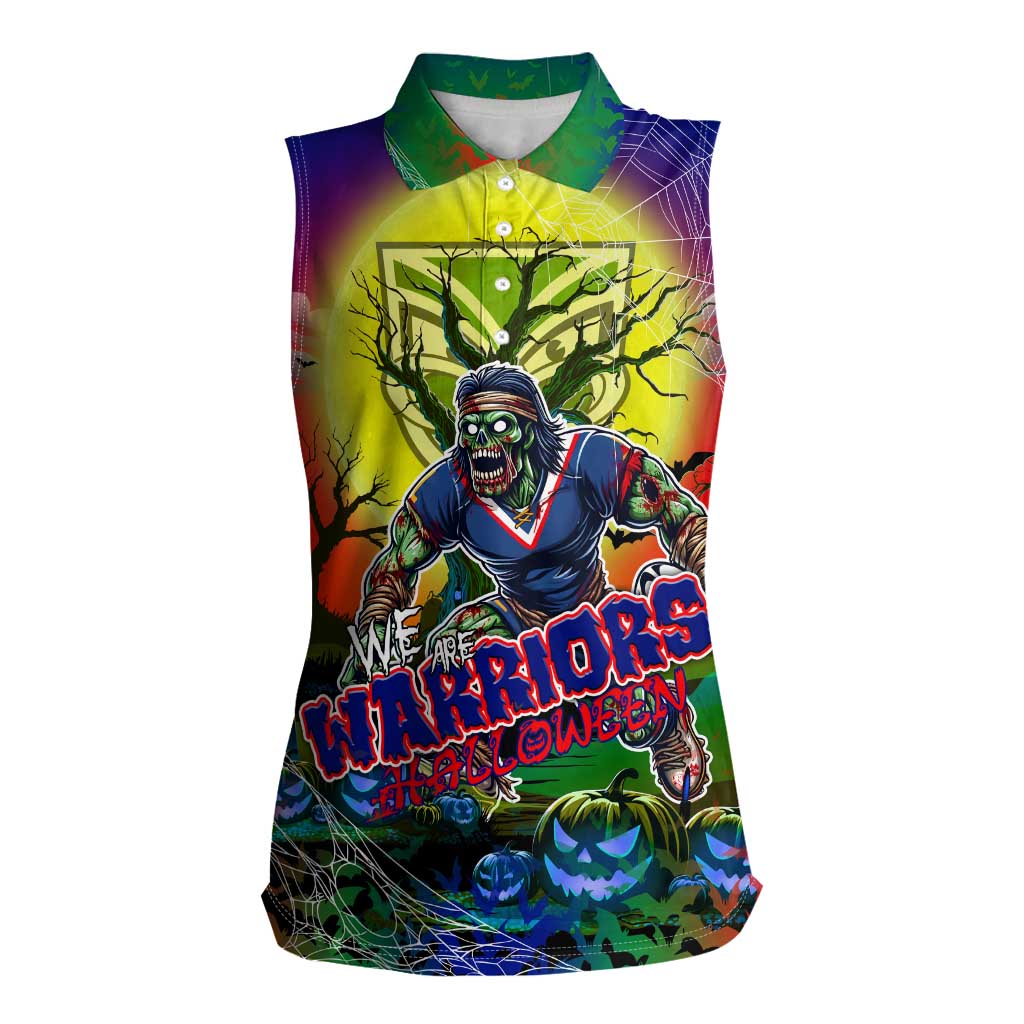 We Are Warriors Halloween Women Sleeveless Polo Shirt Pumpkin Scary Spooky Season - Aussie Hoodie