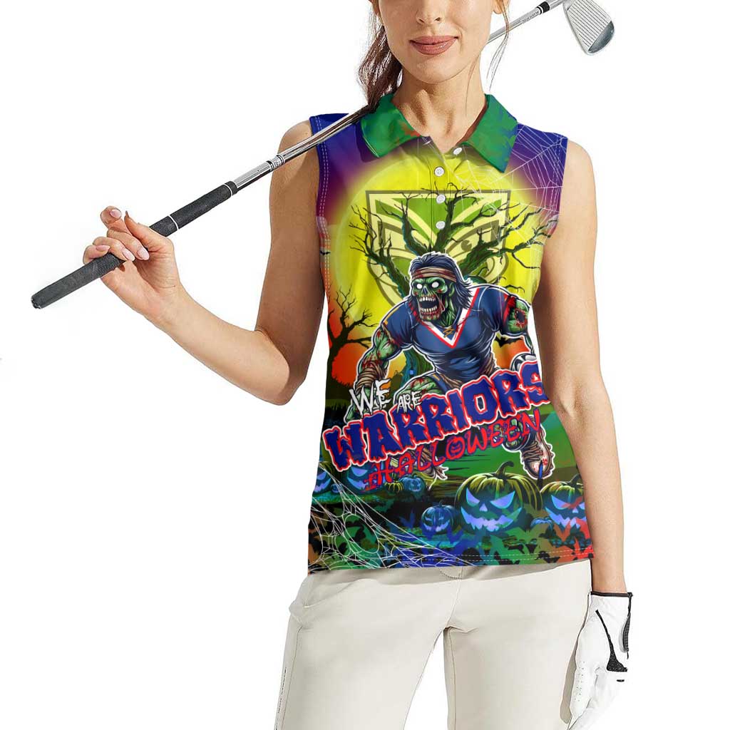 We Are Warriors Halloween Women Sleeveless Polo Shirt Pumpkin Scary Spooky Season - Aussie Hoodie