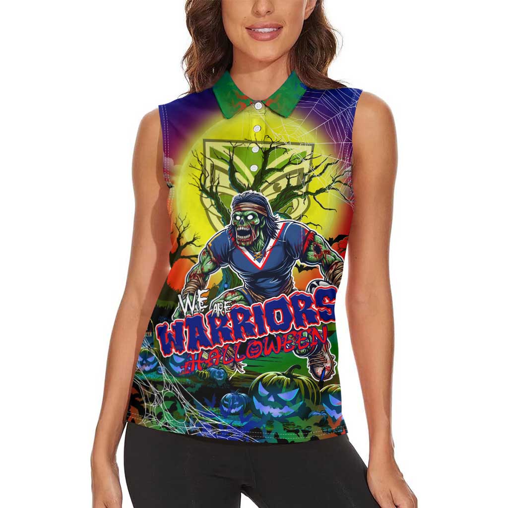 We Are Warriors Halloween Women Sleeveless Polo Shirt Pumpkin Scary Spooky Season - Aussie Hoodie