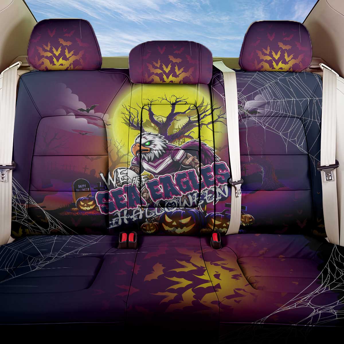 We Are Sea Eagles Halloween Back Car Seat Cover Pumpkin Scary Spooky Season - Aussie Hoodie