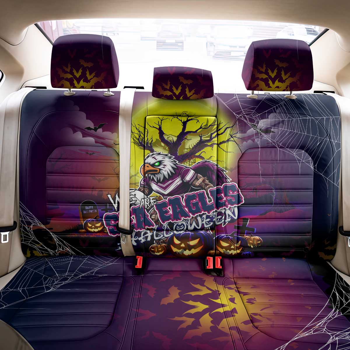 We Are Sea Eagles Halloween Back Car Seat Cover Pumpkin Scary Spooky Season - Aussie Hoodie