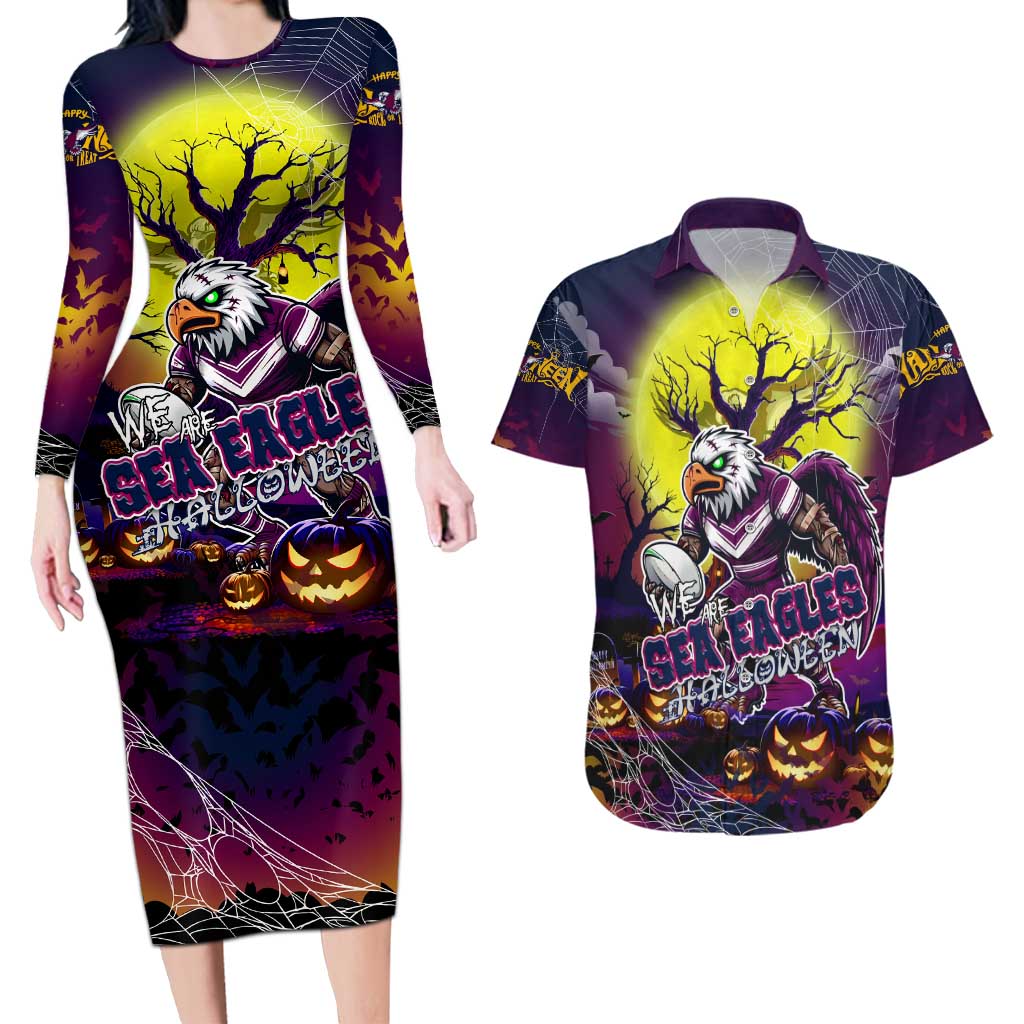 We Are Sea Eagles Halloween Couples Matching Long Sleeve Bodycon Dress and Hawaiian Shirt Pumpkin Scary Spooky Season - Aussie Hoodie