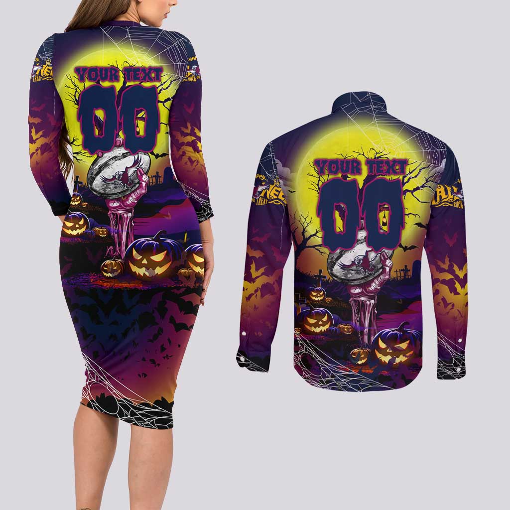 We Are Sea Eagles Halloween Couples Matching Long Sleeve Bodycon Dress and Long Sleeve Button Shirt Pumpkin Scary Spooky Season - Aussie Hoodie