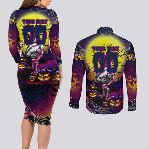 We Are Sea Eagles Halloween Couples Matching Long Sleeve Bodycon Dress and Long Sleeve Button Shirt Pumpkin Scary Spooky Season - Aussie Hoodie