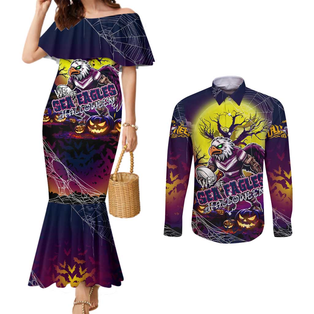 We Are Sea Eagles Halloween Couples Matching Mermaid Dress and Long Sleeve Button Shirt Pumpkin Scary Spooky Season - Aussie Hoodie