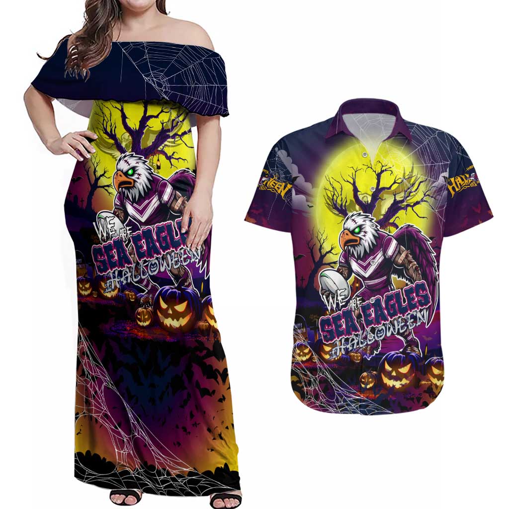 We Are Sea Eagles Halloween Couples Matching Off Shoulder Maxi Dress and Hawaiian Shirt Pumpkin Scary Spooky Season - Aussie Hoodie