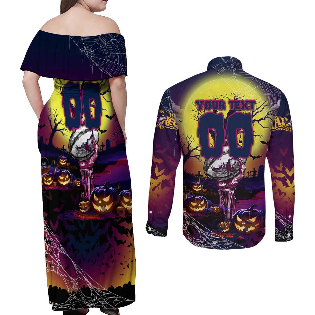 We Are Sea Eagles Halloween Couples Matching Off Shoulder Maxi Dress and Long Sleeve Button Shirt Pumpkin Scary Spooky Season - Aussie Hoodie