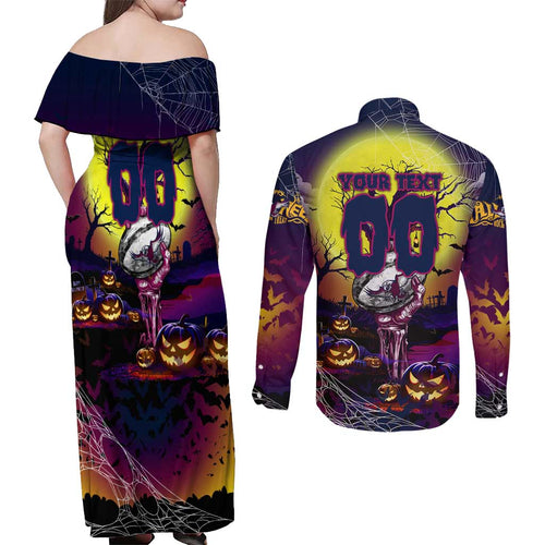 We Are Sea Eagles Halloween Couples Matching Off Shoulder Maxi Dress and Long Sleeve Button Shirt Pumpkin Scary Spooky Season - Aussie Hoodie