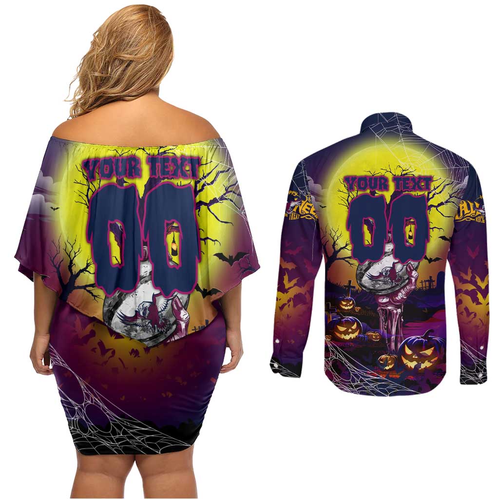 We Are Sea Eagles Halloween Couples Matching Off Shoulder Short Dress and Long Sleeve Button Shirt Pumpkin Scary Spooky Season - Aussie Hoodie