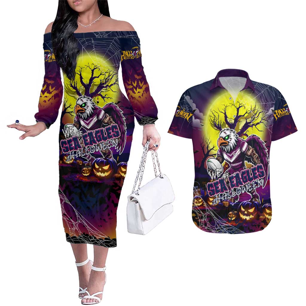We Are Sea Eagles Halloween Couples Matching Off The Shoulder Long Sleeve Dress and Hawaiian Shirt Pumpkin Scary Spooky Season - Aussie Hoodie