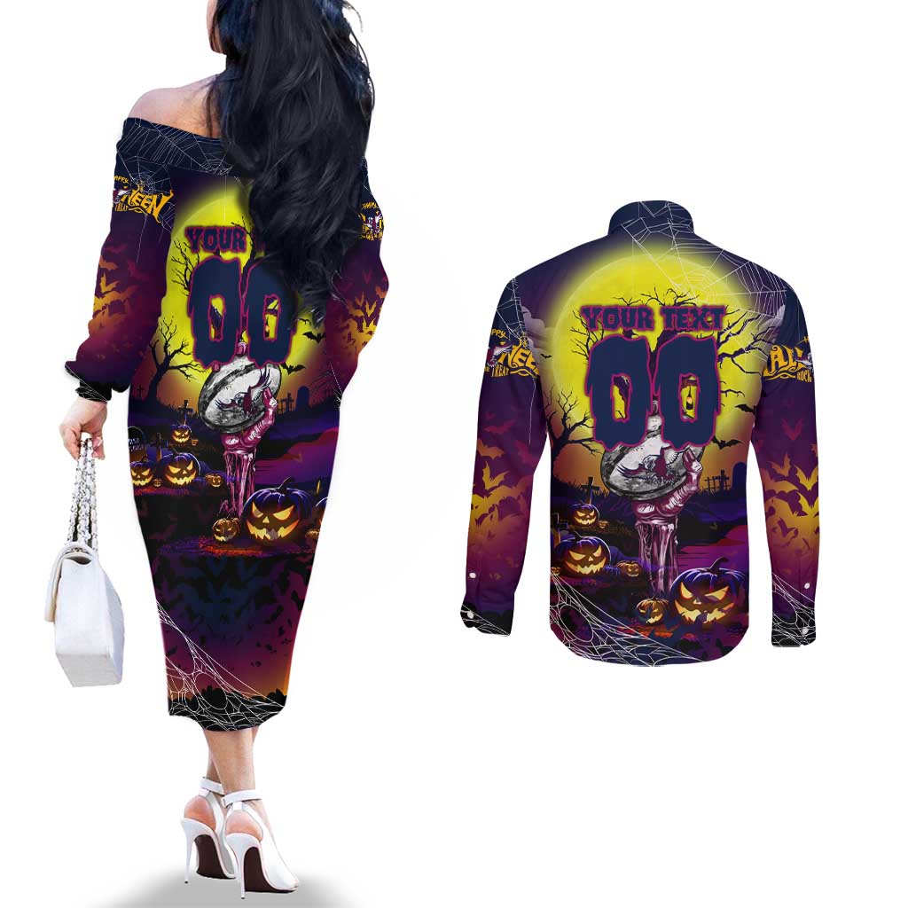 We Are Sea Eagles Halloween Couples Matching Off The Shoulder Long Sleeve Dress and Long Sleeve Button Shirt Pumpkin Scary Spooky Season - Aussie Hoodie