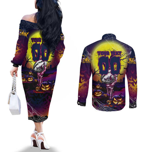 We Are Sea Eagles Halloween Couples Matching Off The Shoulder Long Sleeve Dress and Long Sleeve Button Shirt Pumpkin Scary Spooky Season - Aussie Hoodie