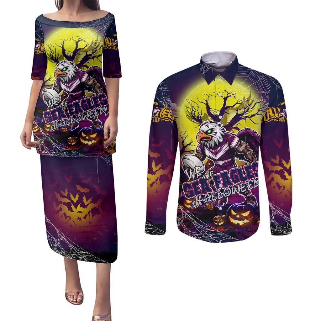 We Are Sea Eagles Halloween Couples Matching Puletasi and Long Sleeve Button Shirt Pumpkin Scary Spooky Season - Aussie Hoodie
