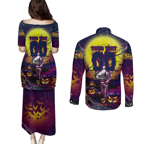 We Are Sea Eagles Halloween Couples Matching Puletasi and Long Sleeve Button Shirt Pumpkin Scary Spooky Season - Aussie Hoodie