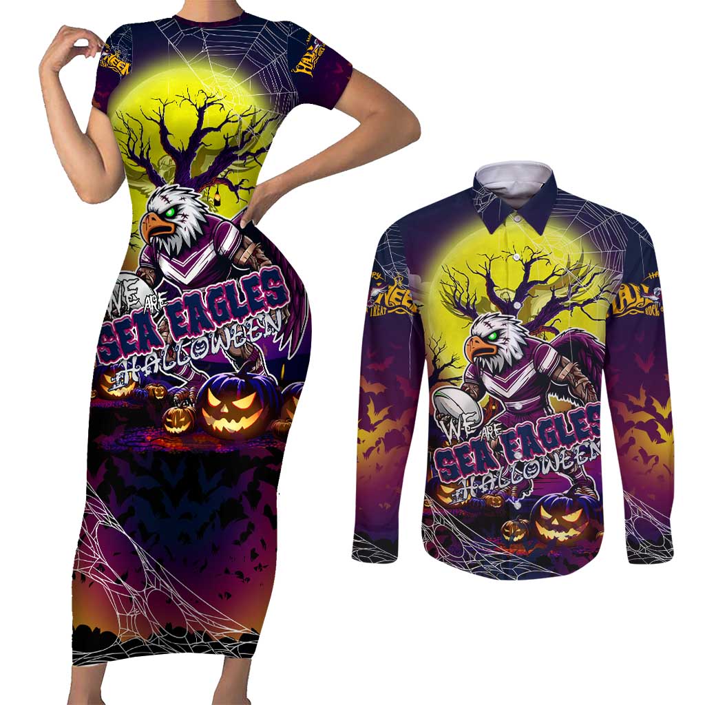 We Are Sea Eagles Halloween Couples Matching Short Sleeve Bodycon Dress and Long Sleeve Button Shirt Pumpkin Scary Spooky Season - Aussie Hoodie