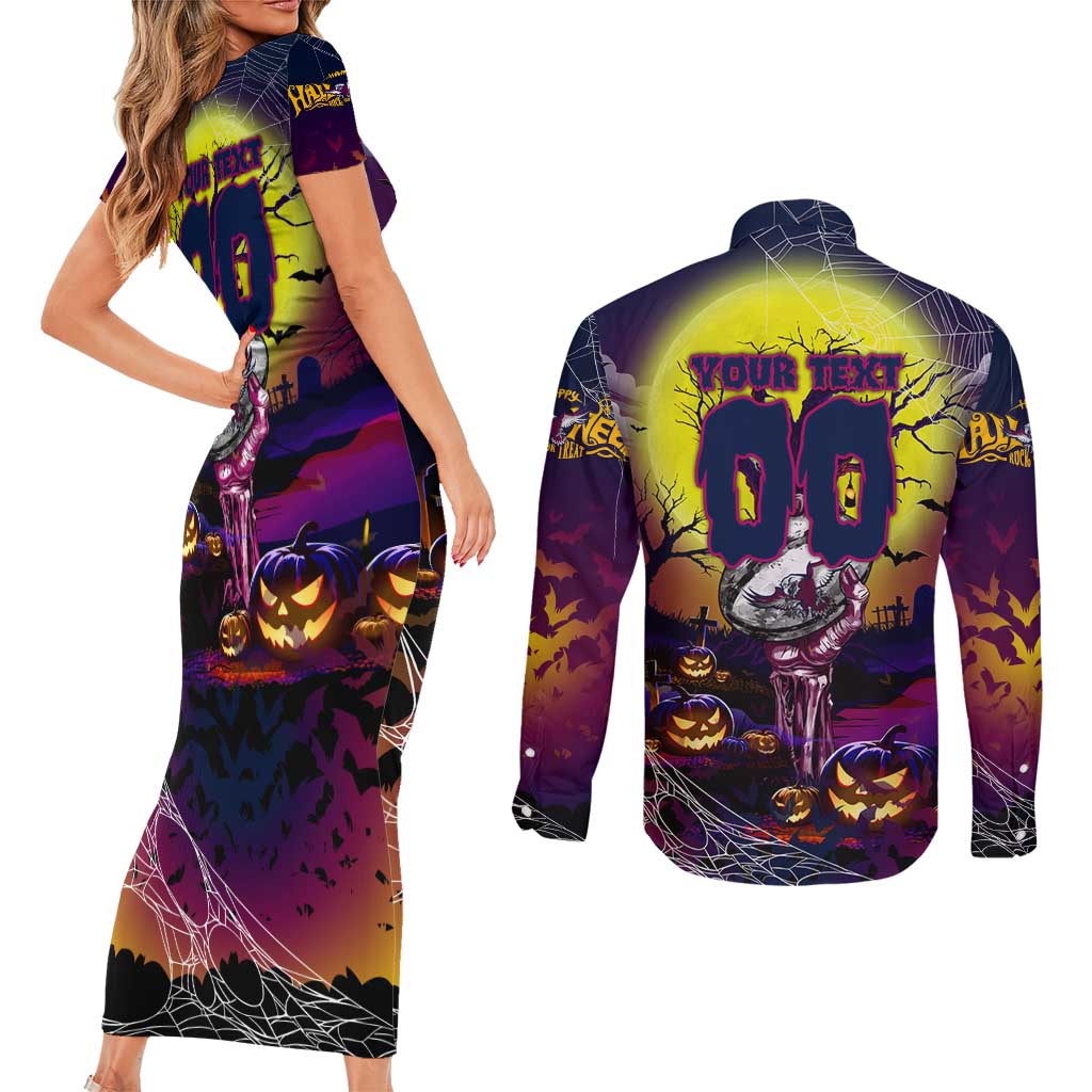 We Are Sea Eagles Halloween Couples Matching Short Sleeve Bodycon Dress and Long Sleeve Button Shirt Pumpkin Scary Spooky Season - Aussie Hoodie