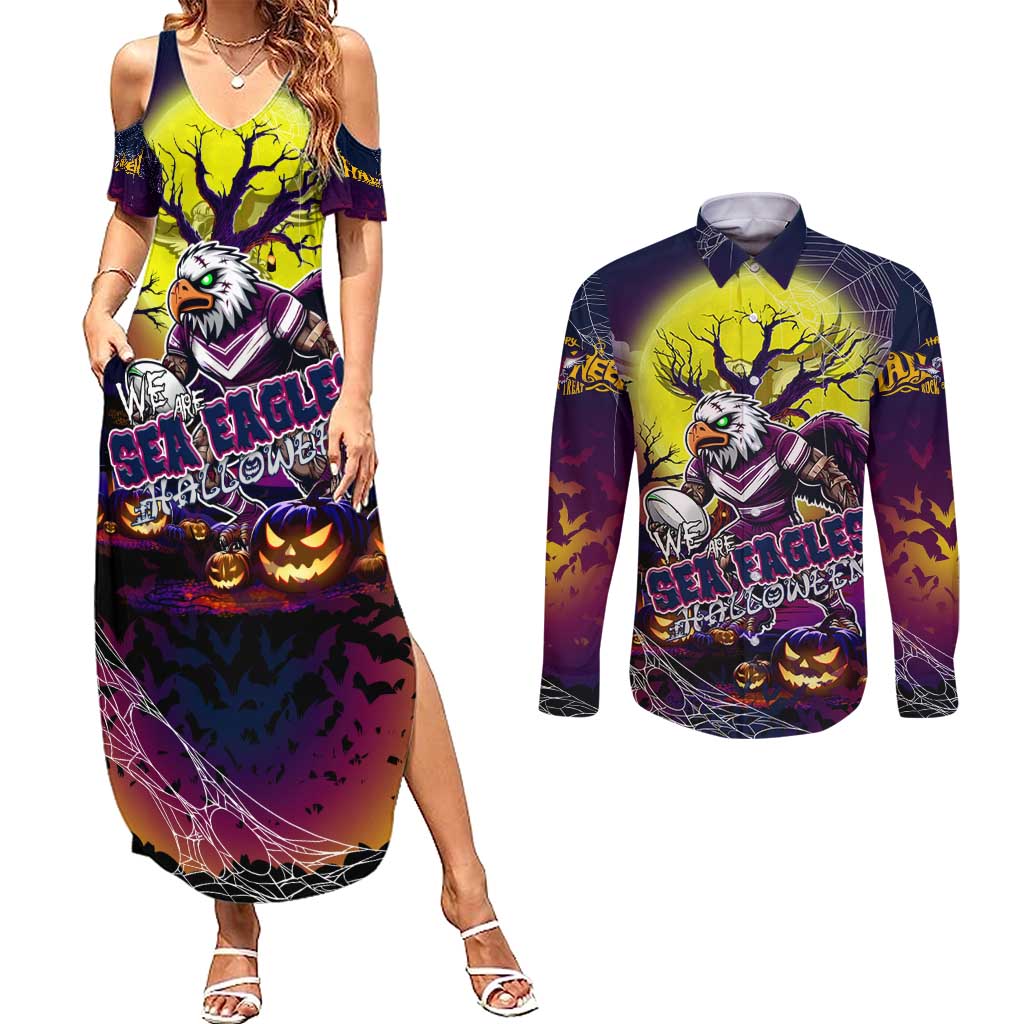 We Are Sea Eagles Halloween Couples Matching Summer Maxi Dress and Long Sleeve Button Shirt Pumpkin Scary Spooky Season - Aussie Hoodie