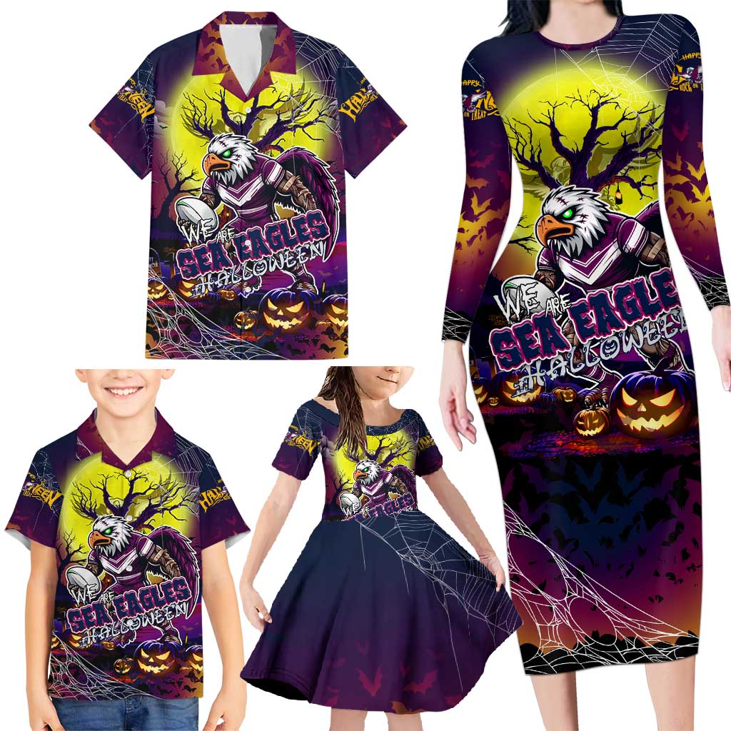 We Are Sea Eagles Halloween Family Matching Long Sleeve Bodycon Dress and Hawaiian Shirt Pumpkin Scary Spooky Season - Aussie Hoodie