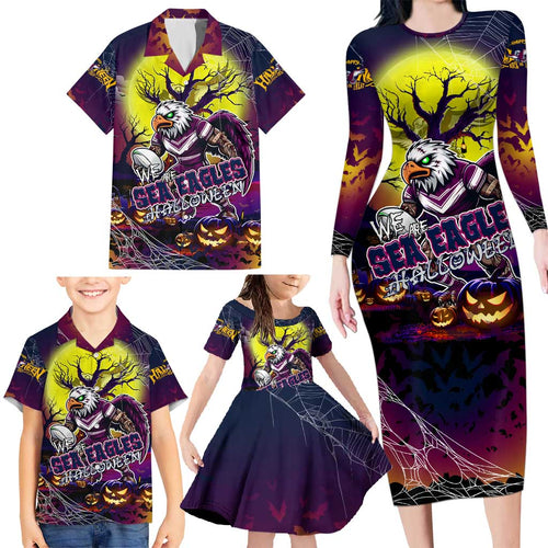 We Are Sea Eagles Halloween Family Matching Long Sleeve Bodycon Dress and Hawaiian Shirt Pumpkin Scary Spooky Season - Aussie Hoodie