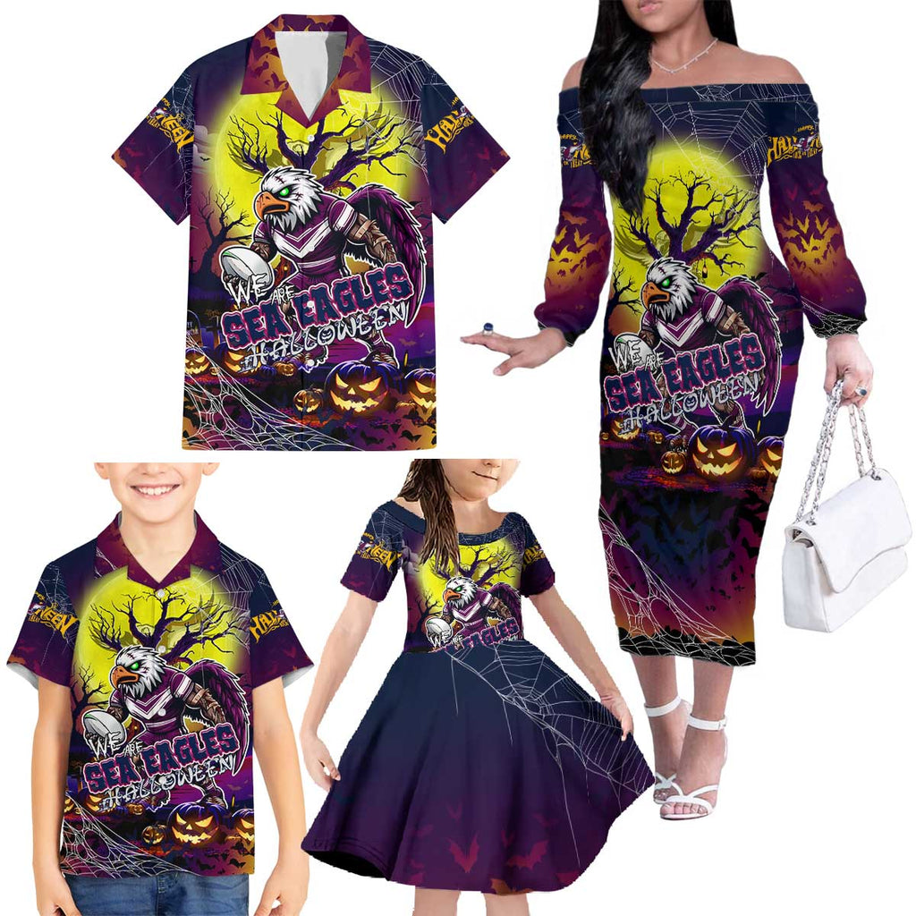 We Are Sea Eagles Halloween Family Matching Off The Shoulder Long Sleeve Dress and Hawaiian Shirt Pumpkin Scary Spooky Season - Aussie Hoodie