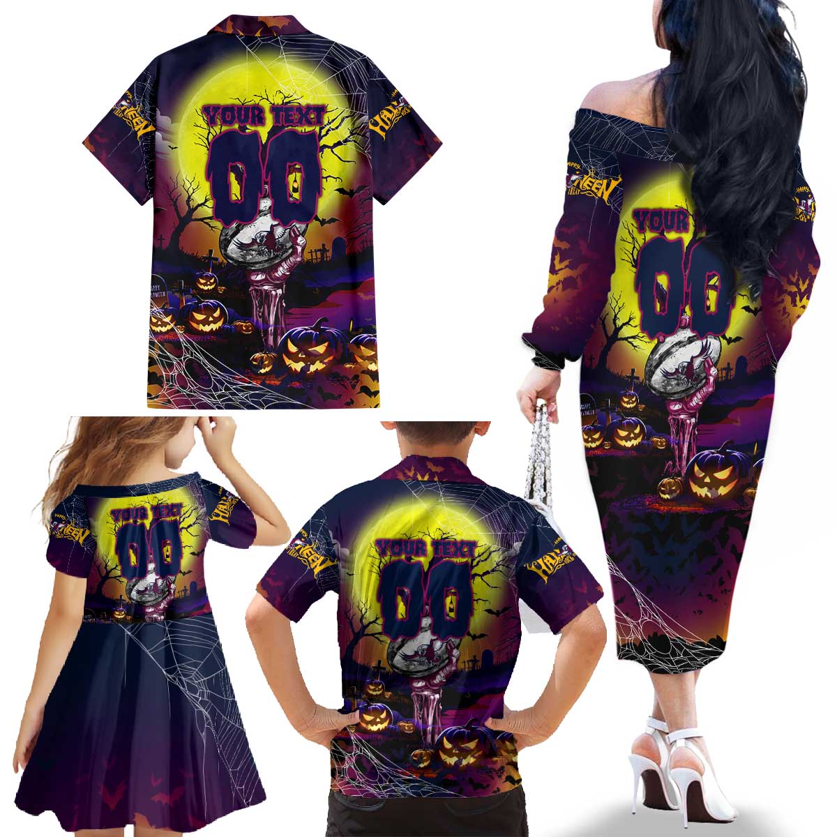 We Are Sea Eagles Halloween Family Matching Off The Shoulder Long Sleeve Dress and Hawaiian Shirt Pumpkin Scary Spooky Season - Aussie Hoodie