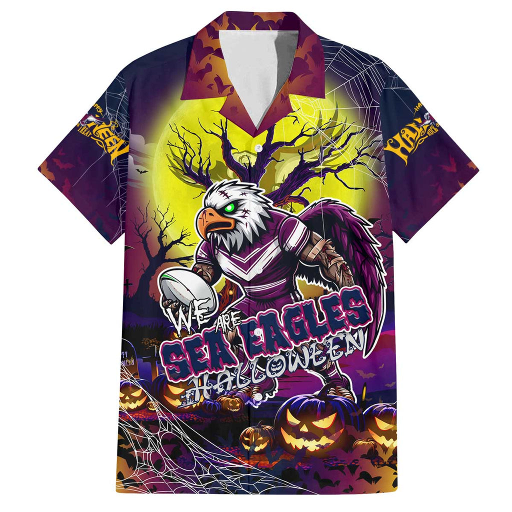 We Are Sea Eagles Halloween Family Matching Off The Shoulder Long Sleeve Dress and Hawaiian Shirt Pumpkin Scary Spooky Season - Aussie Hoodie