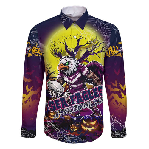We Are Sea Eagles Halloween Family Matching Off The Shoulder Long Sleeve Dress and Hawaiian Shirt Pumpkin Scary Spooky Season - Aussie Hoodie