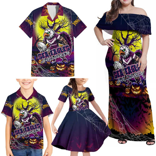 We Are Sea Eagles Halloween Family Matching Off Shoulder Maxi Dress and Hawaiian Shirt Pumpkin Scary Spooky Season - Aussie Hoodie