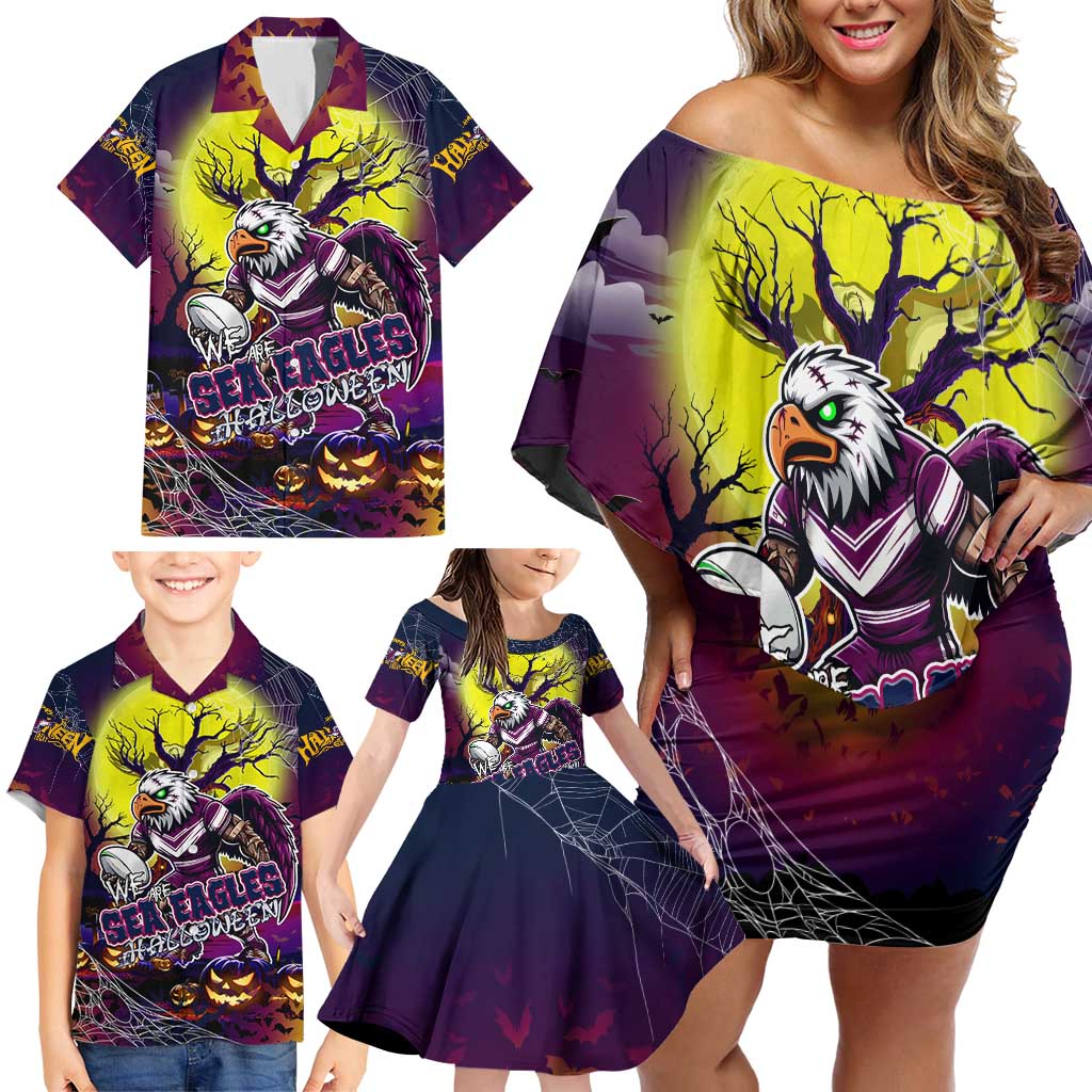 We Are Sea Eagles Halloween Family Matching Off Shoulder Short Dress and Hawaiian Shirt Pumpkin Scary Spooky Season - Aussie Hoodie