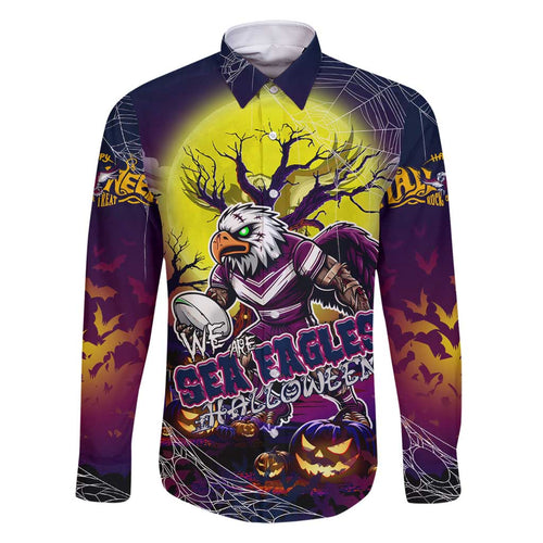 We Are Sea Eagles Halloween Family Matching Off Shoulder Short Dress and Hawaiian Shirt Pumpkin Scary Spooky Season - Aussie Hoodie