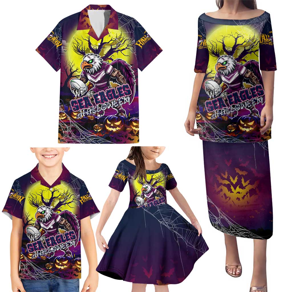 We Are Sea Eagles Halloween Family Matching Puletasi and Hawaiian Shirt Pumpkin Scary Spooky Season - Aussie Hoodie
