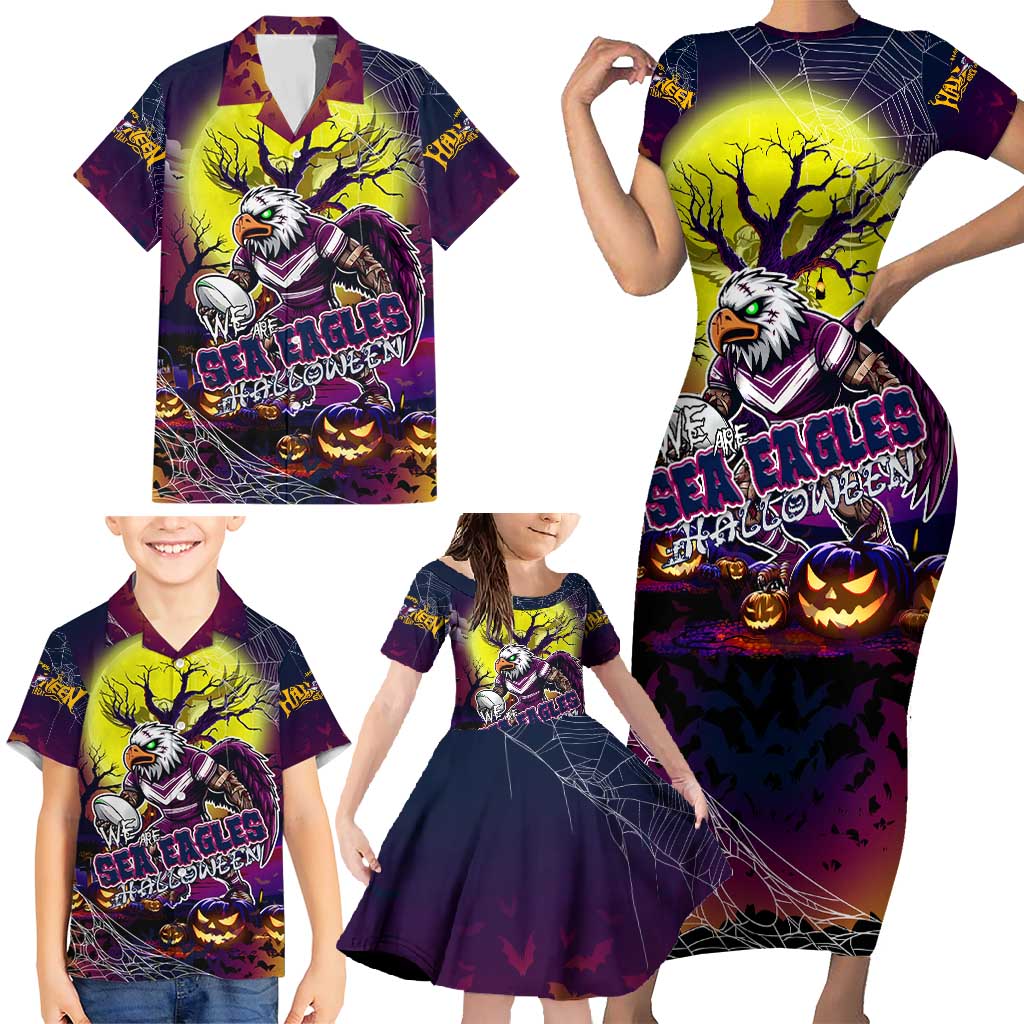We Are Sea Eagles Halloween Family Matching Short Sleeve Bodycon Dress and Hawaiian Shirt Pumpkin Scary Spooky Season - Aussie Hoodie