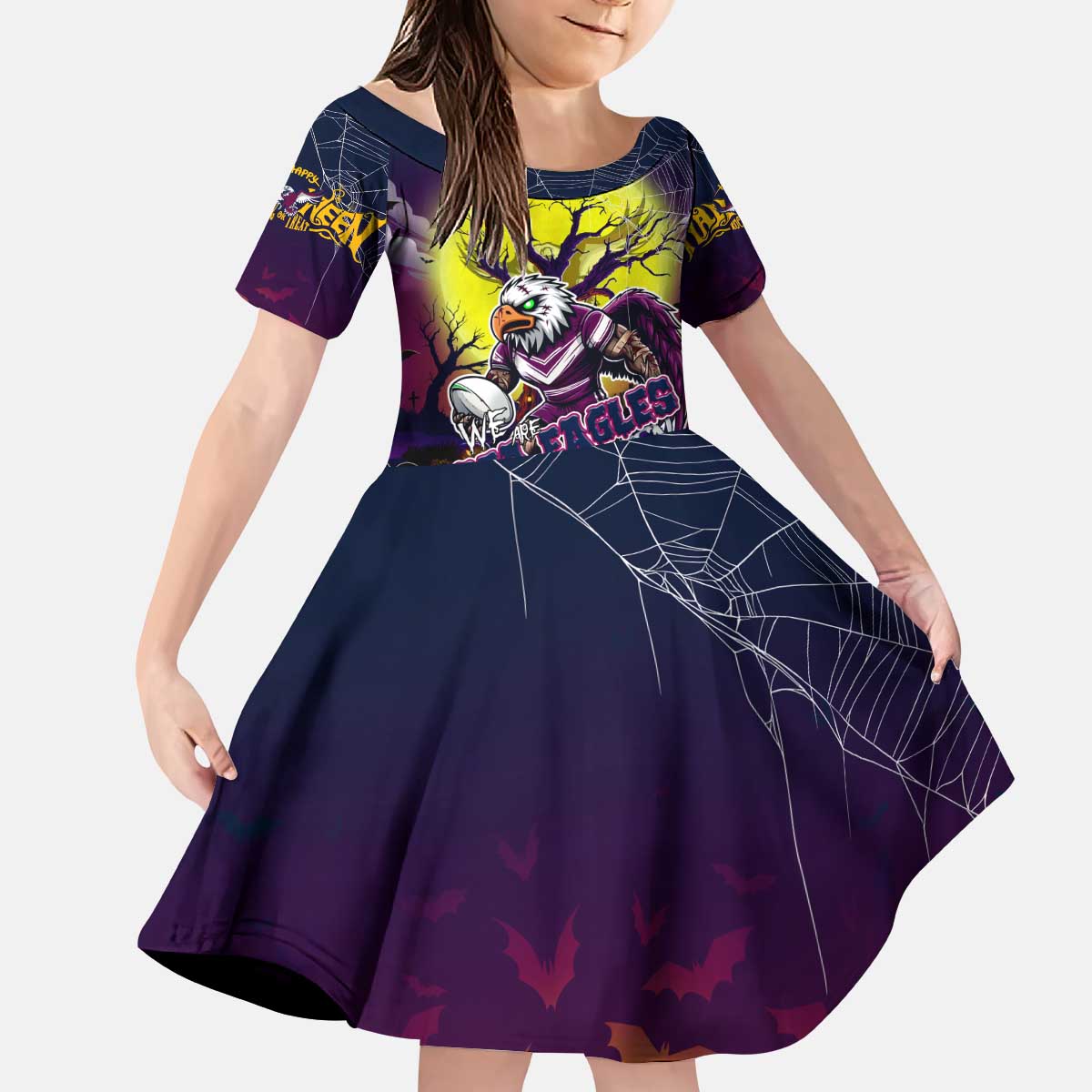 We Are Sea Eagles Halloween Kid Short Sleeve Dress Pumpkin Scary Spooky Season - Aussie Hoodie
