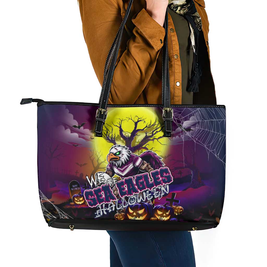 We Are Sea Eagles Halloween Leather Tote Bag Pumpkin Scary Spooky Season - Aussie Hoodie