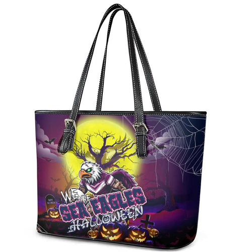 We Are Sea Eagles Halloween Leather Tote Bag Pumpkin Scary Spooky Season - Aussie Hoodie