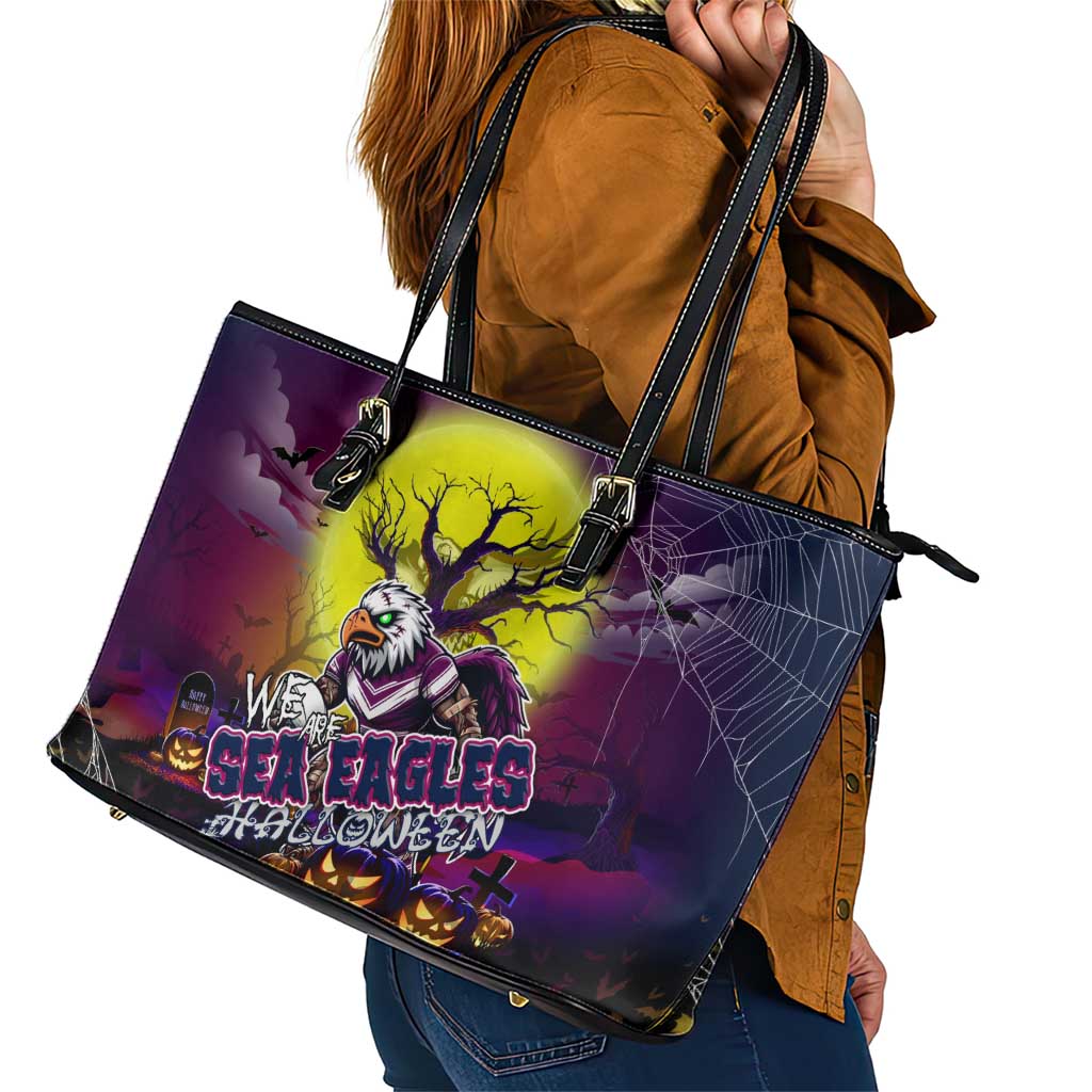 We Are Sea Eagles Halloween Leather Tote Bag Pumpkin Scary Spooky Season - Aussie Hoodie