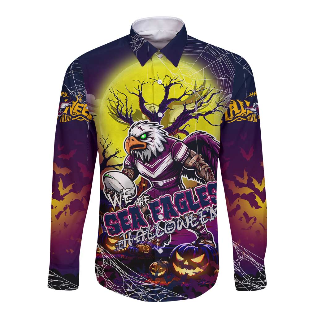 We Are Sea Eagles Halloween Long Sleeve Button Shirt Pumpkin Scary Spooky Season - Aussie Hoodie