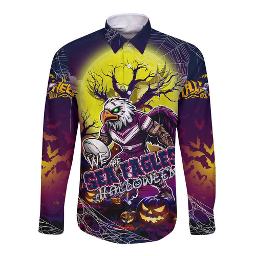 We Are Sea Eagles Halloween Long Sleeve Button Shirt Pumpkin Scary Spooky Season - Aussie Hoodie