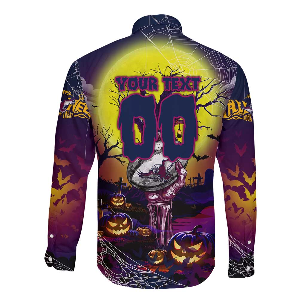 We Are Sea Eagles Halloween Long Sleeve Button Shirt Pumpkin Scary Spooky Season - Aussie Hoodie