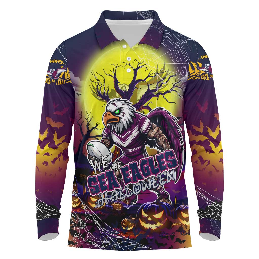 We Are Sea Eagles Halloween Long Sleeve Polo Shirt Pumpkin Scary Spooky Season - Aussie Hoodie