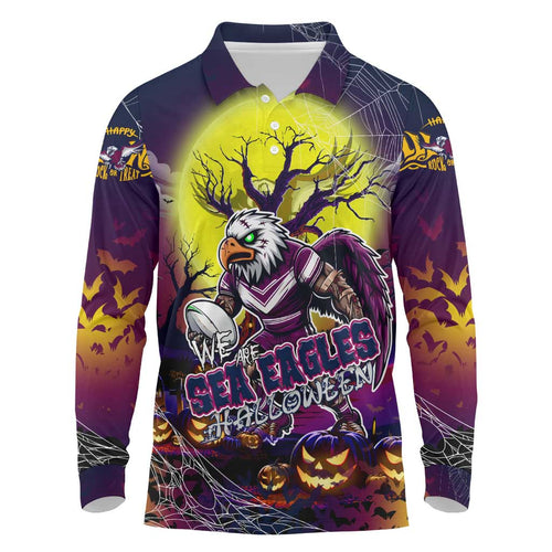 We Are Sea Eagles Halloween Long Sleeve Polo Shirt Pumpkin Scary Spooky Season - Aussie Hoodie