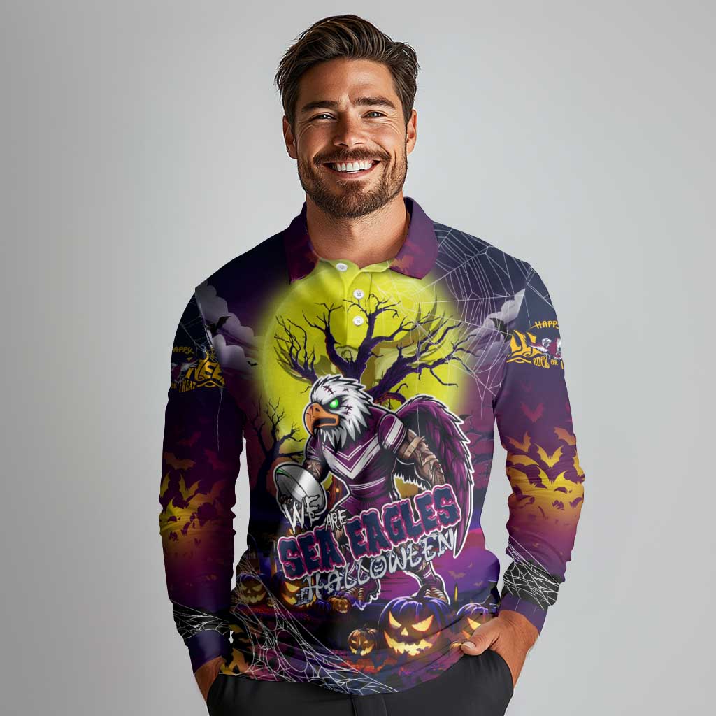 We Are Sea Eagles Halloween Long Sleeve Polo Shirt Pumpkin Scary Spooky Season - Aussie Hoodie