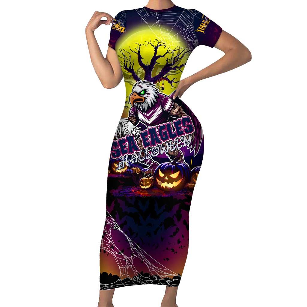 We Are Sea Eagles Halloween Short Sleeve Bodycon Dress Pumpkin Scary Spooky Season - Aussie Hoodie