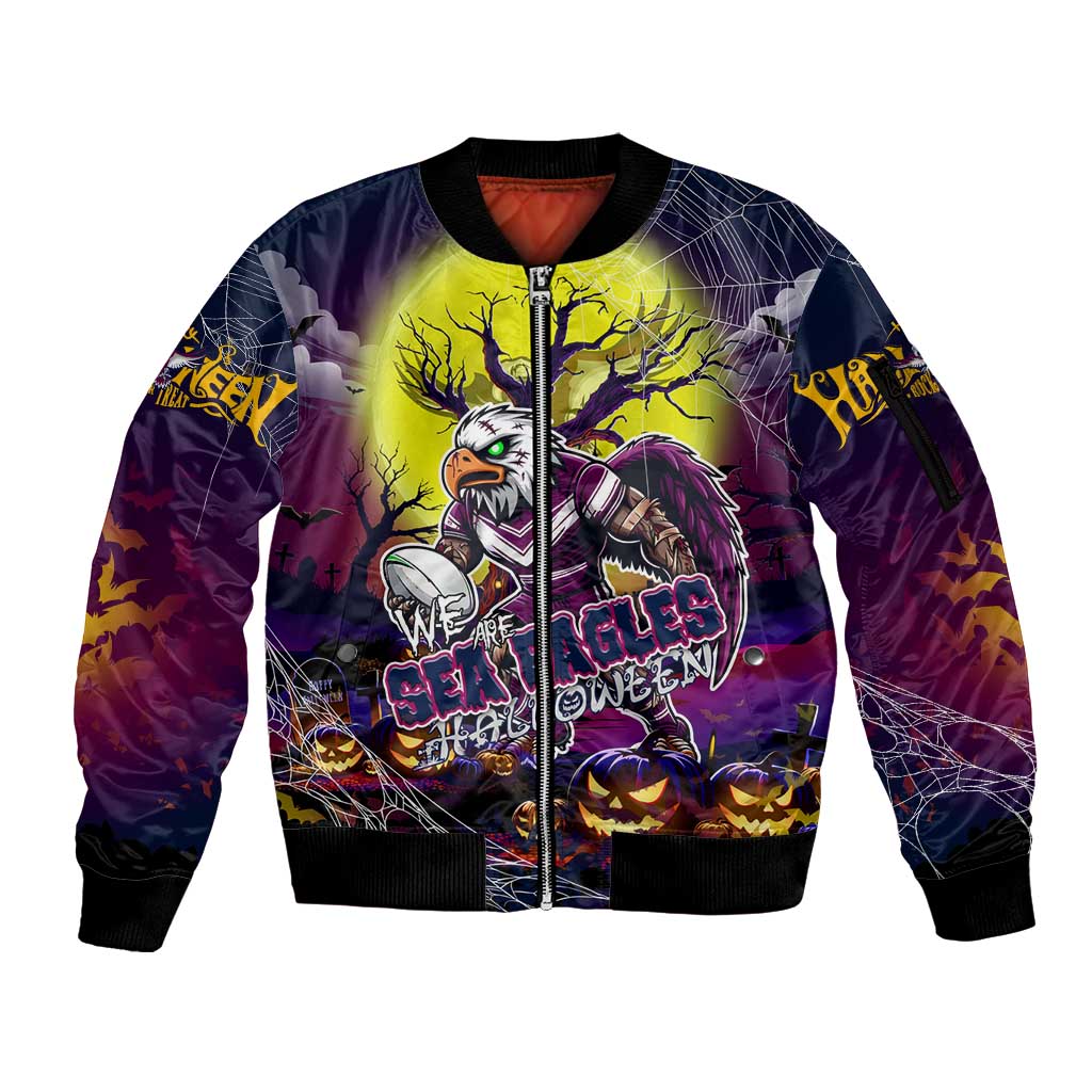 We Are Sea Eagles Halloween Sleeve Zip Bomber Jacket Pumpkin Scary Spooky Season - Aussie Hoodie