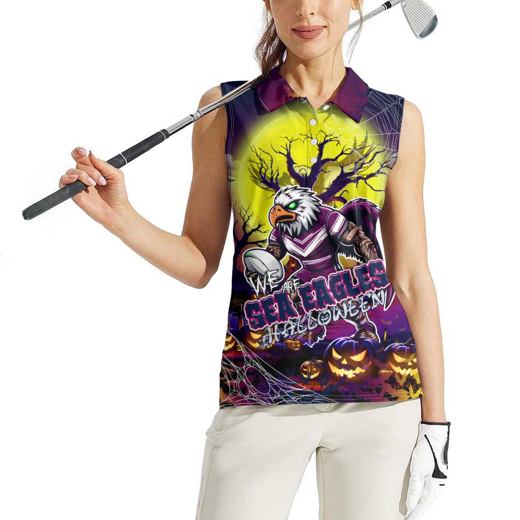 We Are Sea Eagles Halloween Women Sleeveless Polo Shirt Pumpkin Scary Spooky Season - Aussie Hoodie