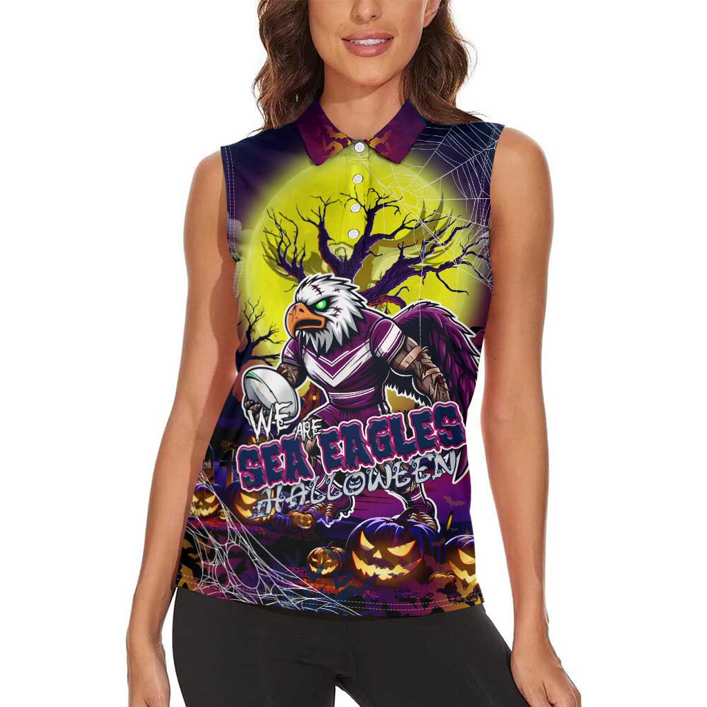 We Are Sea Eagles Halloween Women Sleeveless Polo Shirt Pumpkin Scary Spooky Season - Aussie Hoodie