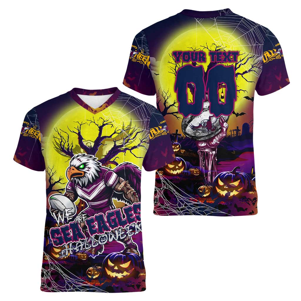 We Are Sea Eagles Halloween Women V-Neck T-Shirt Pumpkin Scary Spooky Season - Aussie Hoodie